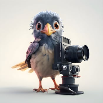 toy bird with camera and typewriter isolated on a white background, Image photo