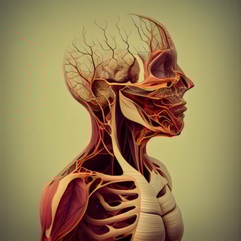 Human body anatomy with circulatory system. 3d render. Medical background., Image photo