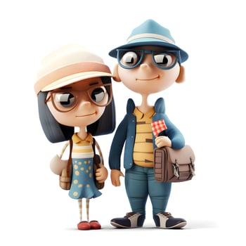 Happy african american couple in summer clothes with luggage. illustration., Image photo