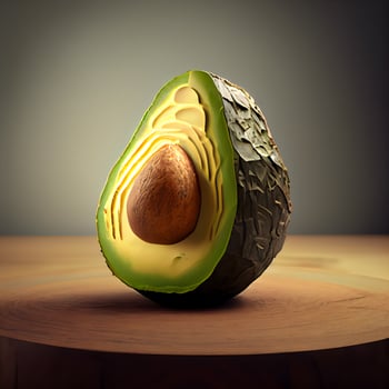 Avocado on a wooden table. 3D illustration. Vintage style., Image photo