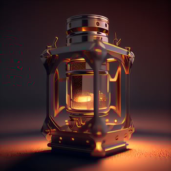 Vintage glowing lantern on a dark background. 3D illustration., Image photo