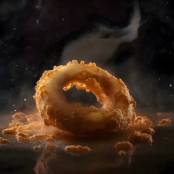 Falling donuts with smoke on a black background. 3d rendering, Image photo