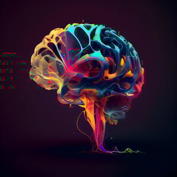 Neon human brain. 3d illustration. Futuristic concept., Image photo
