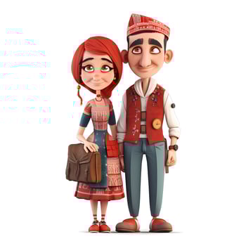 Couple of tourists with luggage isolated on white background 3d rendering, Image photo