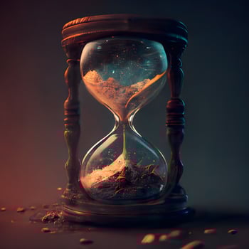 Hourglass with sand on dark background. Concept of time passing., Image photo