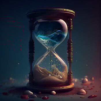 Hourglass with flowing sand. Time passing concept. 3D rendering, Image photo