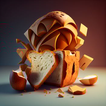 3d rendering of a burger made of wheat grains on a dark background, Image photo