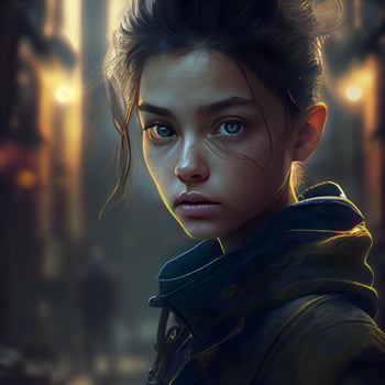 Fantasy portrait of a beautiful young woman in a night city., Image photo