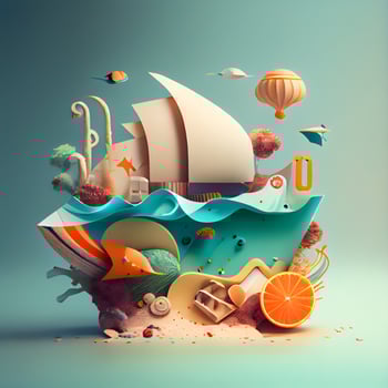 3d illustration of a boat in the sea. The concept of travel and vacation., Image photo
