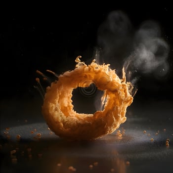 Falling donut with smoke on black background. 3d rendering, Image photo