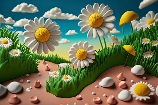 Plasticine art, chamomile. . photo