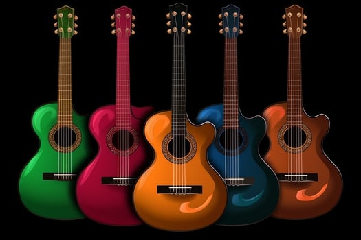 colorful classical guitar cartoon style on black background photo