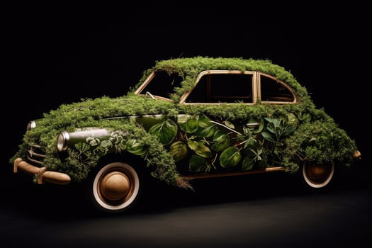 Car made of natural green plants. Eco friendly transportation. photo
