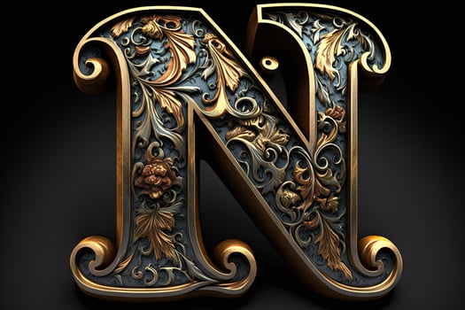 N 3d medieval letter Medieval style alphabet collection letter illustration photo
