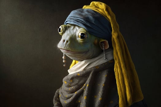 Frog Animal with a Pearl Earring in Johannes Vermeer style illustration photo