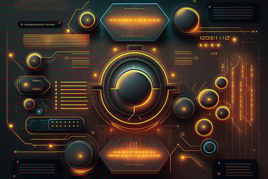 digital futuristic circuit technology, 3d abstract sci-fi user interface concept with blurred dots and lines. artificial intelligence illustration photo