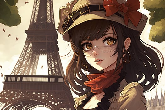 Beautiful anime manga girl in Paris illustration photo