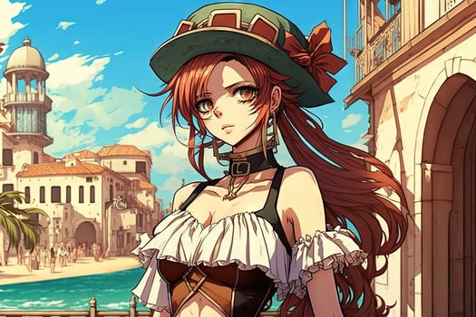 Beautiful anime manga girl in Venice Italy illustration photo