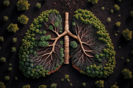 Deforestation as human lungs shape top view illustration photo