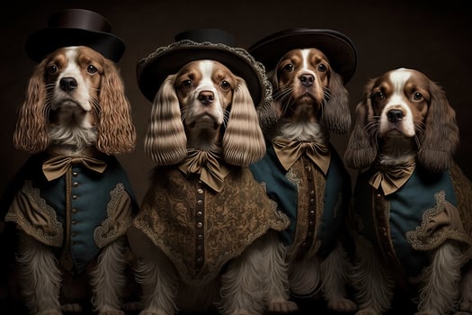 cocker spaniel dogs as animals dressed in victorian era clothing illustration photo