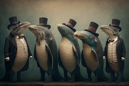 Whales animals dressed in victorian era clothing illustration photo