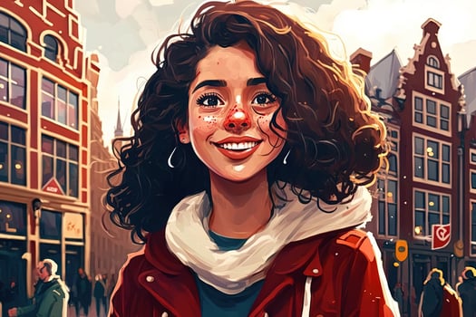 Beautiful anime manga girl in Amsterdam illustration photo