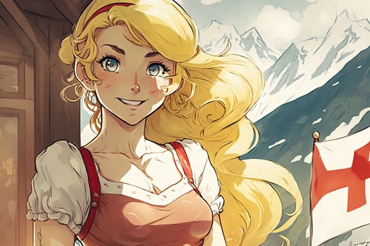 Beautiful anime manga girl in Switzerland illustration photo