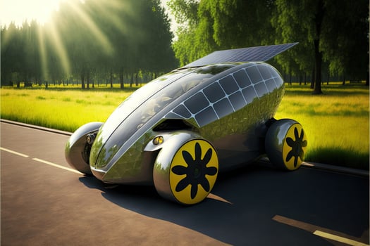 solar panel car of the future eco substenibilty concept eco EV Car or electric power car and solar cells for electricity generation illustration photo