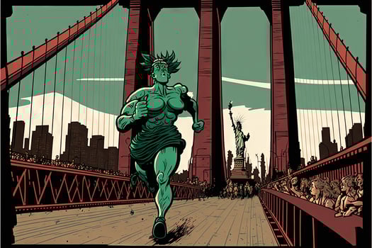 Statue of liberty escaping running out of new york city illustration generarative ai photo