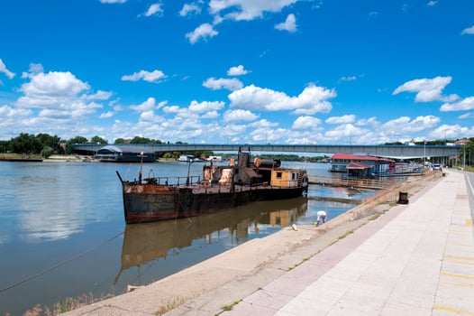 Belgrade docks with boats photo