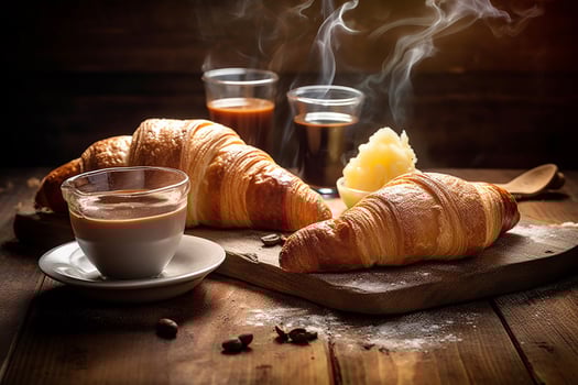 Croissant on the wooden table AI Generate photo