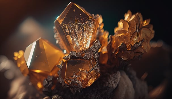 Close-up of Beautiful Crystals with Radiant Shine and Unique Formation. photo