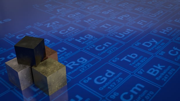 The Metal cube on periodic table for education or sci concept 3d rendering photo