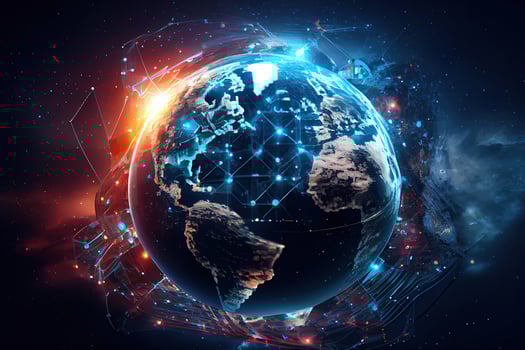Future of global social network technology with blue abstract technology background. photo
