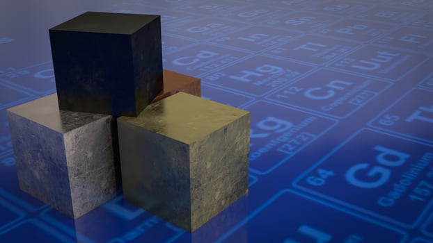 The Metal cube on periodic table for education or sci concept 3d rendering photo