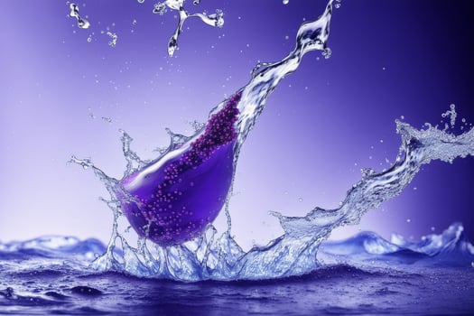 Water splash with bubbles on blue background. Abstract background. photo