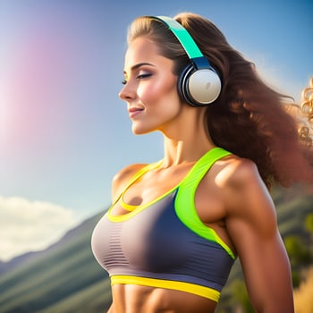 Young female joger is runing and listening to music during the run,ai generator photo