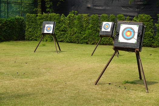 Two archery shooting target.  Hit the goal. target board and arrow shoot. photo