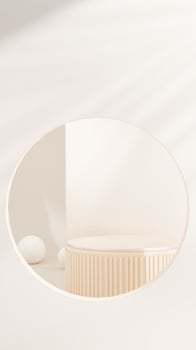 3D rendering Product display podium stand with curtain on Brown background. Mock up for the presentation. cylinder. photo