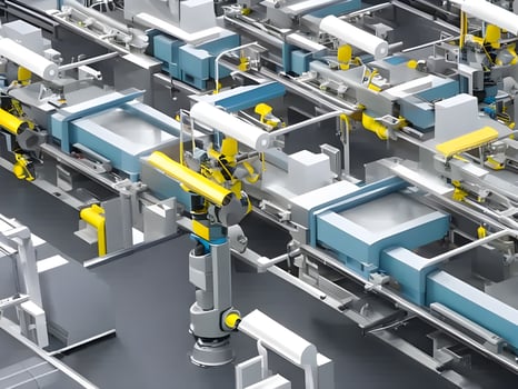 Modern High Tech Industrial Robotic arm on the factory production line production line is being welded. . photo