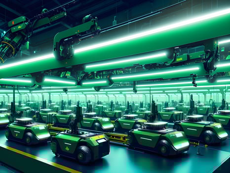 Modern High Tech Industrial Robotic arm on the factory production line production line is being welded. . photo