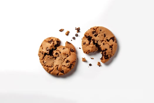 Top view of homemade chocolate chip cookies isolated on white background. photo