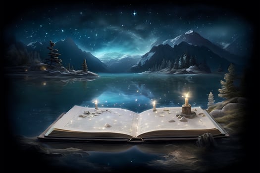 Magical Fairy Tale Book Opens to Breathtaking Galaxy Landscape created with technology photo