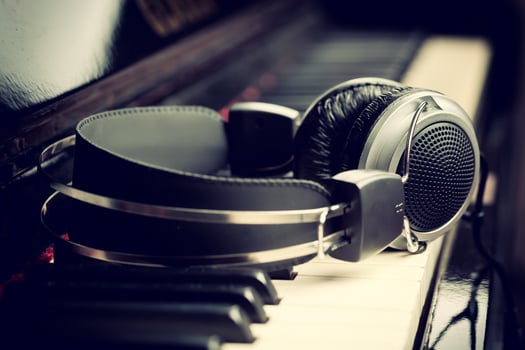 Piano keyboard and headphones photo