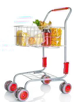 Shopping cart full with food products photo
