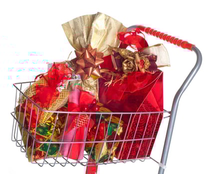 Shopping cart with Christmas gifts photo