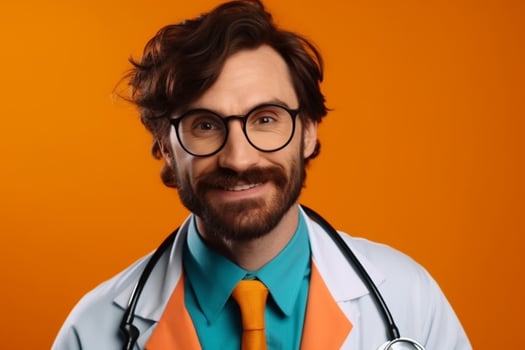 smiling young male doctor with stethoscope standing photo