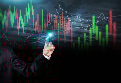 business man hand pointing graph business stock market graph trading analysis investment financial stock exchange graph chart trader stock market analyzing digital technology grow up gain and profits photo