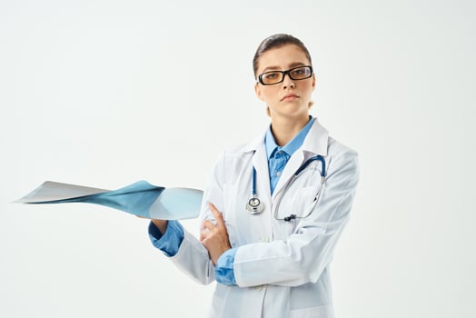 female doctor medical gown x-ray diagnostics laboratory hospital photo