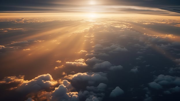 . . Photo of close clouds sky top of the skyline. Photography from the plane. Graphic Art